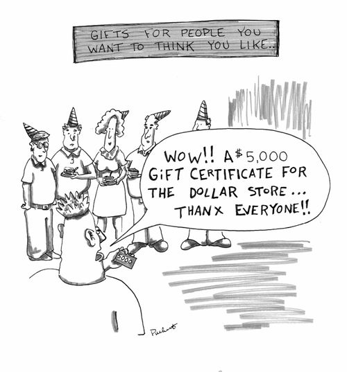 A man receives a gift for a 5000 dollar gift certificate to the dollar store.