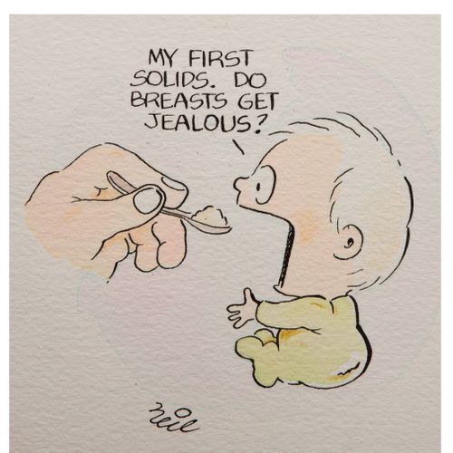 'My first solids. Do breasts get jealous?'