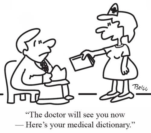 "The doctor will see you now - Here's your medical dictionary."