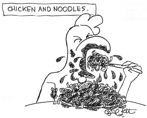 Chicken and noodles.