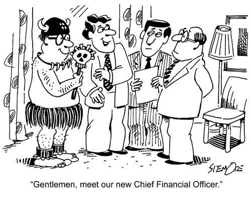'Gentlemen, meet our new Chief Financial Officer.'(witch doctor)