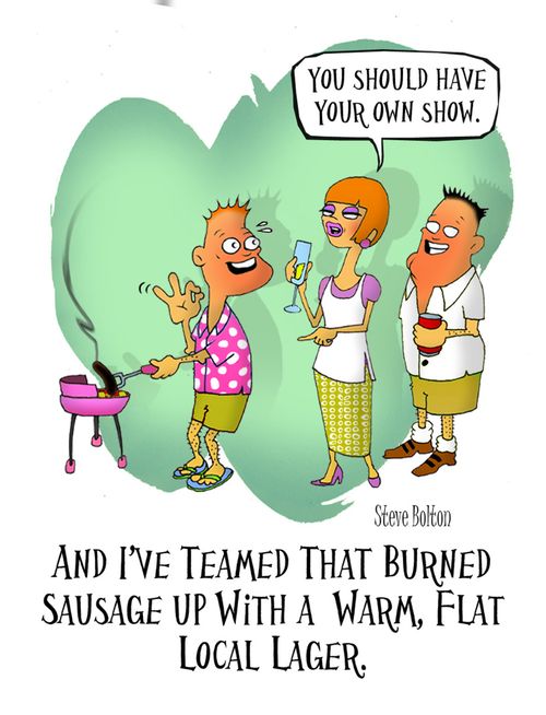 'And I've teamed that burned sausage up with a warm, flat local lager.'