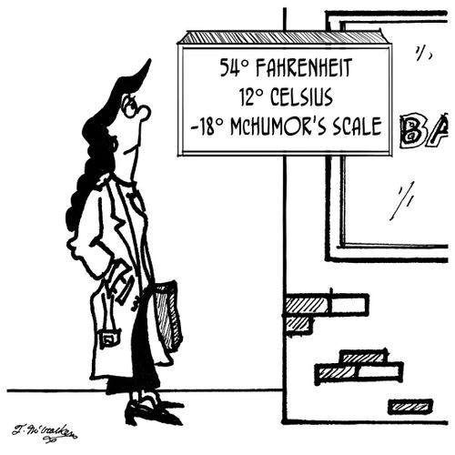54° Fahrenheit, 12° Celsius, -18° McHumor's Scale.