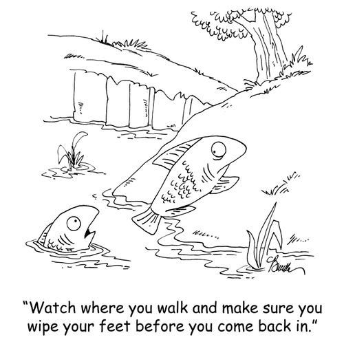 'Watch where you walk and make sure you wipe your feet before you come back in.'