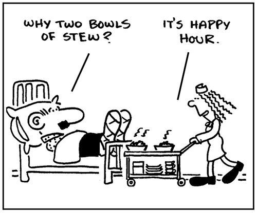 'Why two bowls of stew? It's happy hour.'