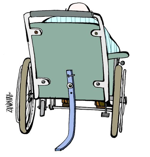 Wheelchair with kick-stand.