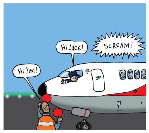 Hi Jack! - Plane passengers confuse greeting.