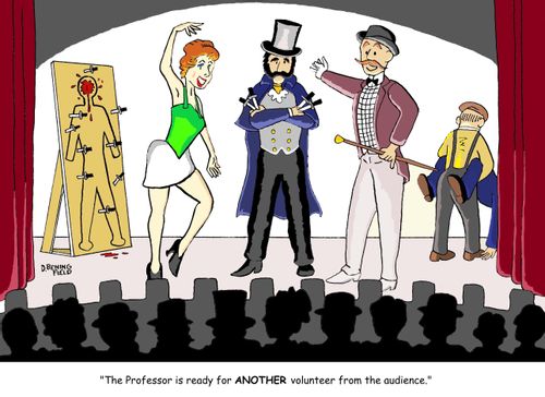 "The Professor is ready for ANOTHER volunteer from the audience."