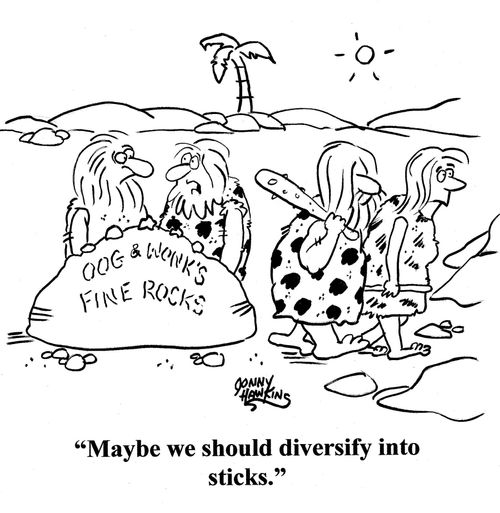 Caveman to business partner selling rocks: 'Maybe we should diversify into sticks.'