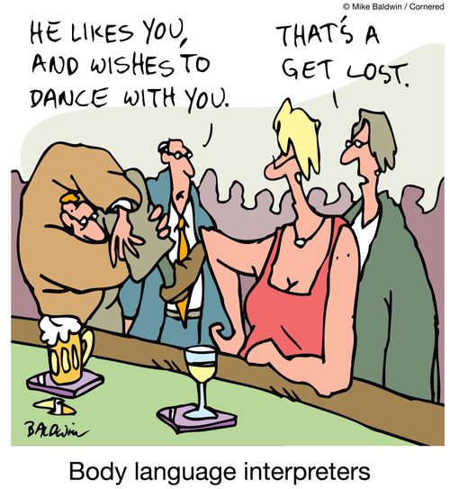 Body language interpreters - "He likes you and wishes to dance with you."  "That's a get lost."