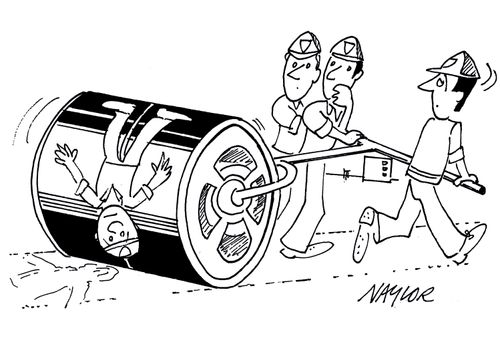 Boy squashed under lawn roller.