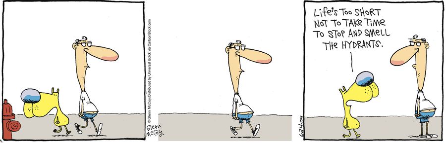 'Life's too short not to take time to stop and smell the hydrants.'