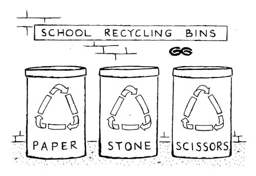 School Recycling Bins:Paper,Stone,Scissors