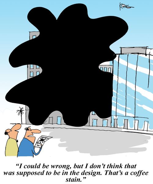 'I could be wrong, but I don't think that was supposed to be in the design. That's a coffee stain.'