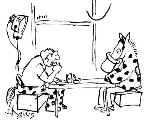 Pantomime Horse Eating.