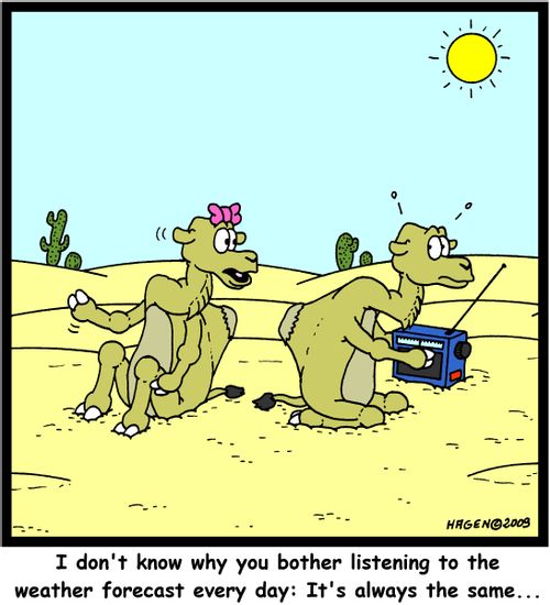 'I don't know why you bother listening to the weather forecast every day: It's always the same...'