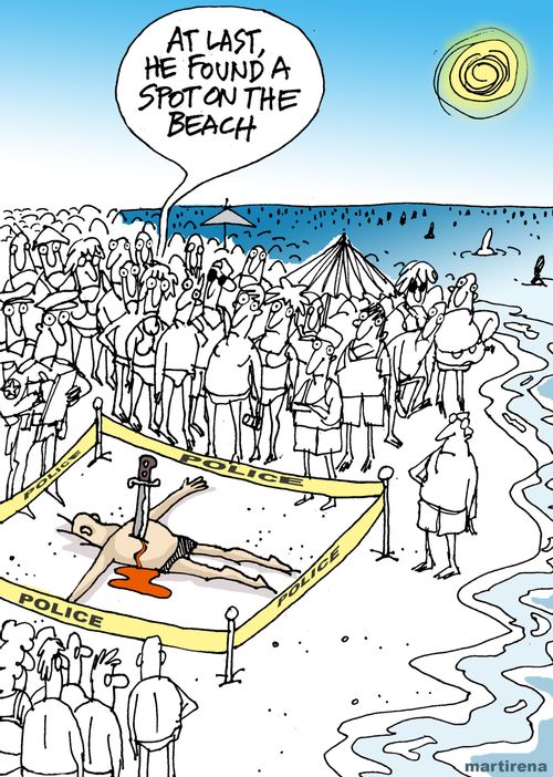 At last he found a space on the beach.