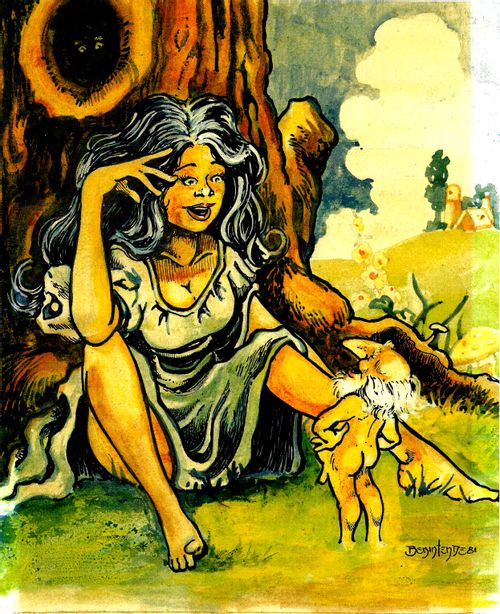 Gnome in front of a woman.