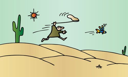 Man trying to catch flying fish