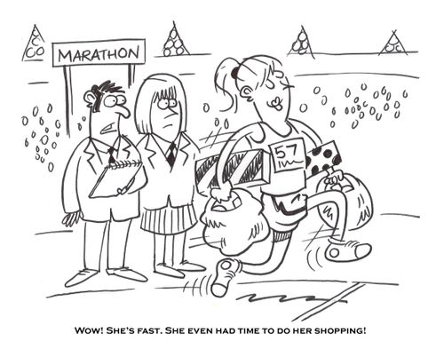 'Wow! She's fast. She even had time to do her shopping!'
