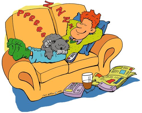 Contented man and cat sleeping