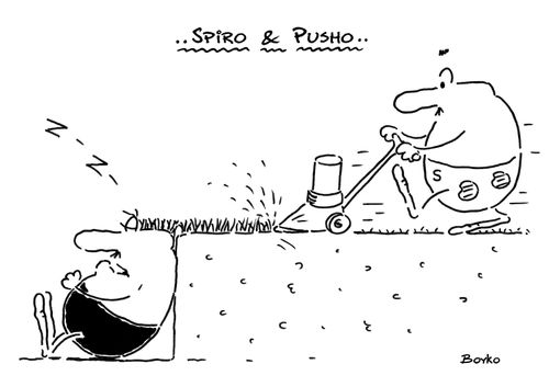 Spiro & Pusho and the mower.