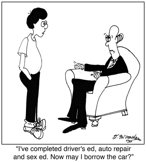  'I've completed driver's ed, auto repair and sex ed. Now may I borrow the car?'