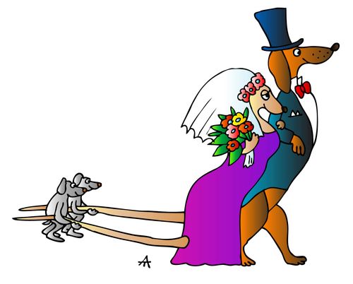 Dogs getting married have puppies carry their tails.