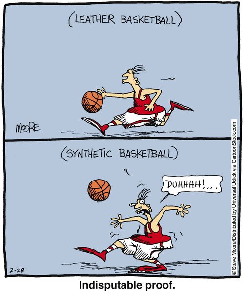 Leather basketballs and synthetic basketballs.