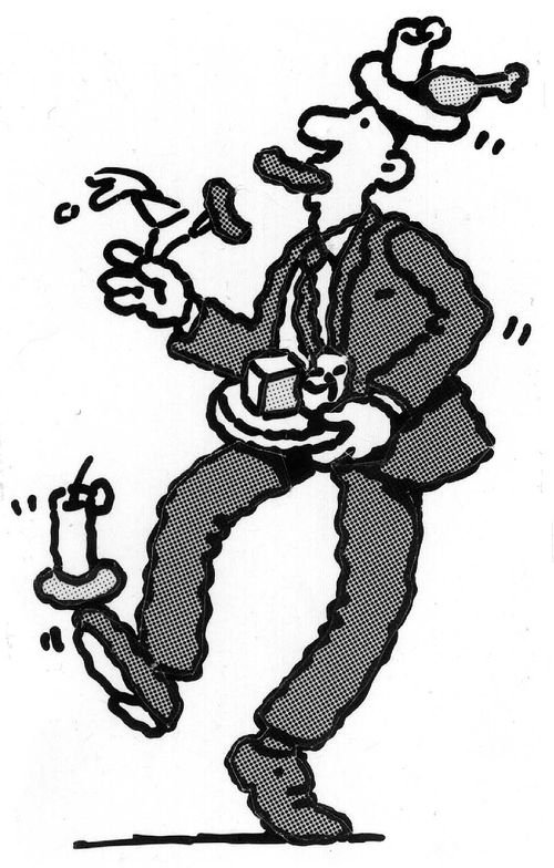 Man balancing food.