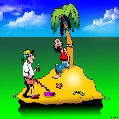 Metal detector on desert island.