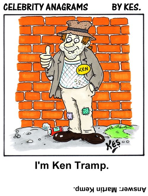Celebrity anagrams: I'm Ken Tramp     (Answer: Martin Kemp)