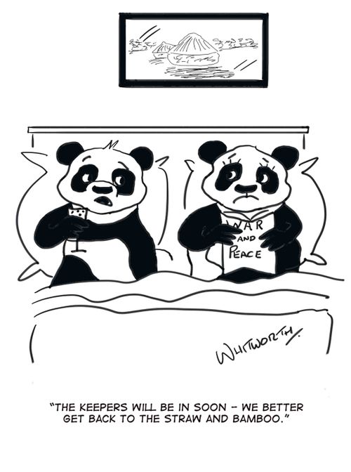 'The keepers will be in soon - we better get back to the straw and bamboo.'