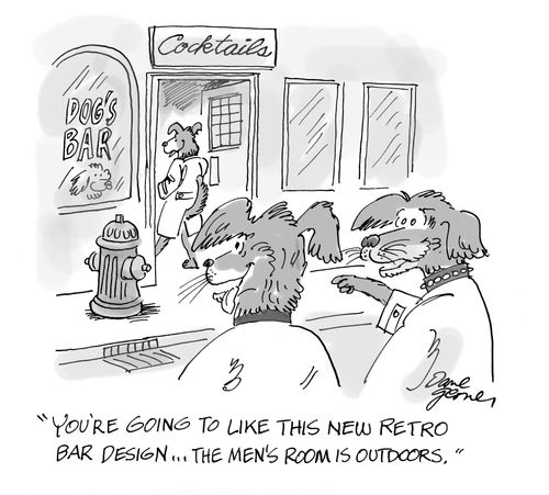 'You're going to like this new retro bar design ... the men's room is outdoors.'