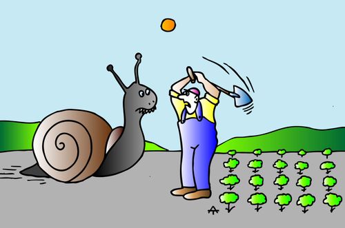 Farmer fighting off snail