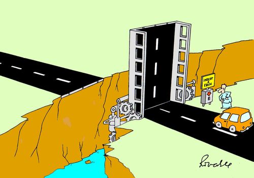 Insert a coin to lower the bridge.