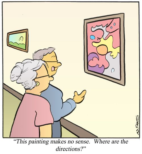 'This painting makes no sense. Where are the directions?'