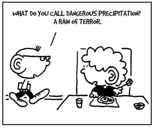 'What do you call dangerous precipitation? A rain of terror.'