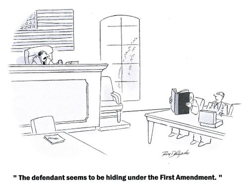 'The defendant seems to be hiding under the First Amendment.'