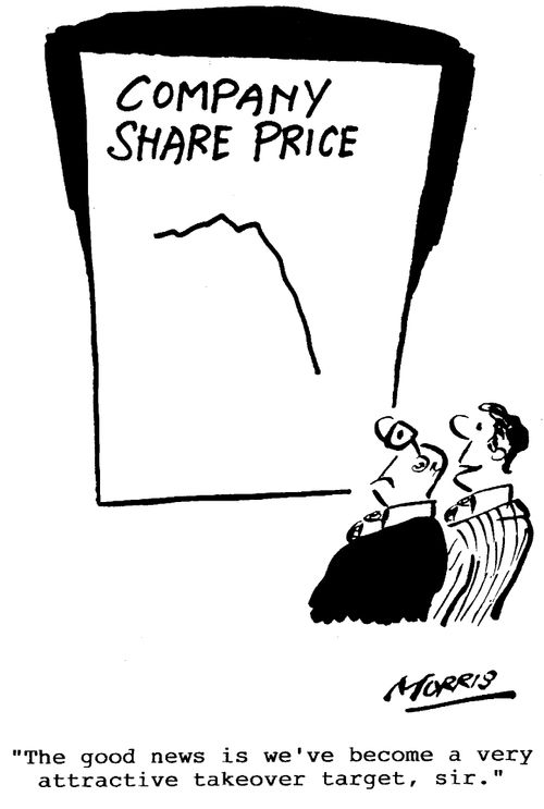 Company Share Price - "The god news is we've become a very attractive takeover target, sir."