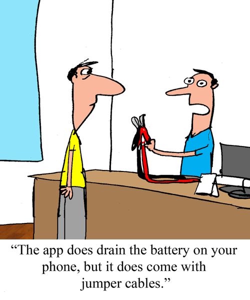 "The app does drain the battery on your phone, but it does come with these jumper cables."