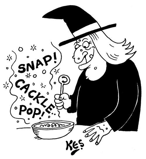 Witch's breakfast cereal makes the sound: 'Snap, Cackle, Pop.'