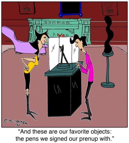 'And these are our favourite objects: the pens we signed our pre-nup with.'