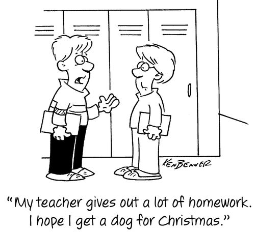 "My teacher gives out a lot of homework. I hope I get a dog for Christmas."