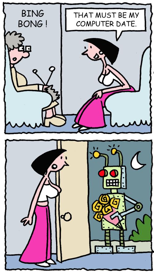 That must be my computer date... (Answers door to robot).
