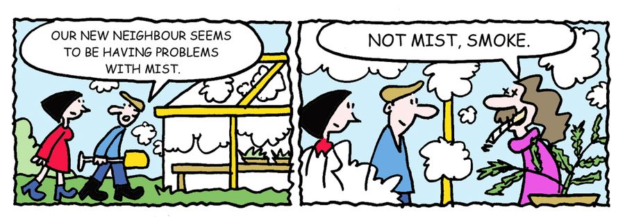 -Our neighbour seems to have problems with mist. -Not mist, smoke.