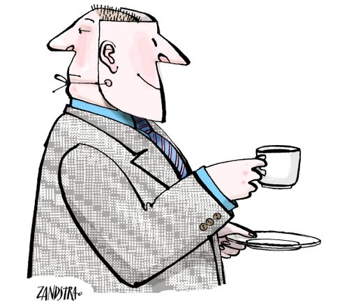 Man with mask drinking tea.