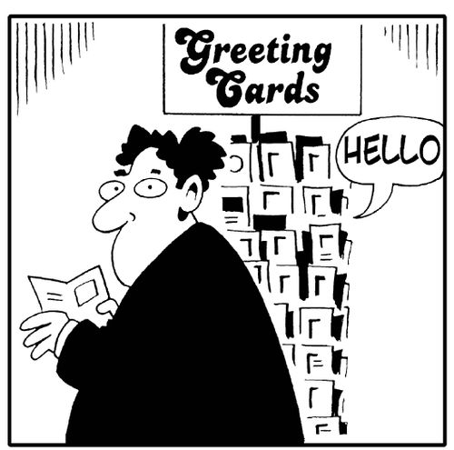 Greetings cards: 'Hello'.