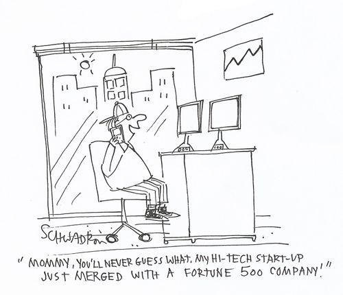 'Mommy, you'll never guess what. My hi-tech start-up just merged with a Fortune 500 company.'