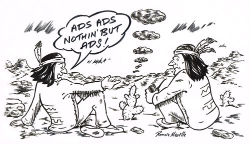 Two Native Americans looking at smoke signals.